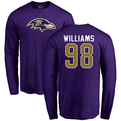 Men Baltimore Ravens Purple Brandon Williams Name and Number Logo NFL Football #98 Long Sleeve T Shirt->baltimore ravens->NFL Jersey